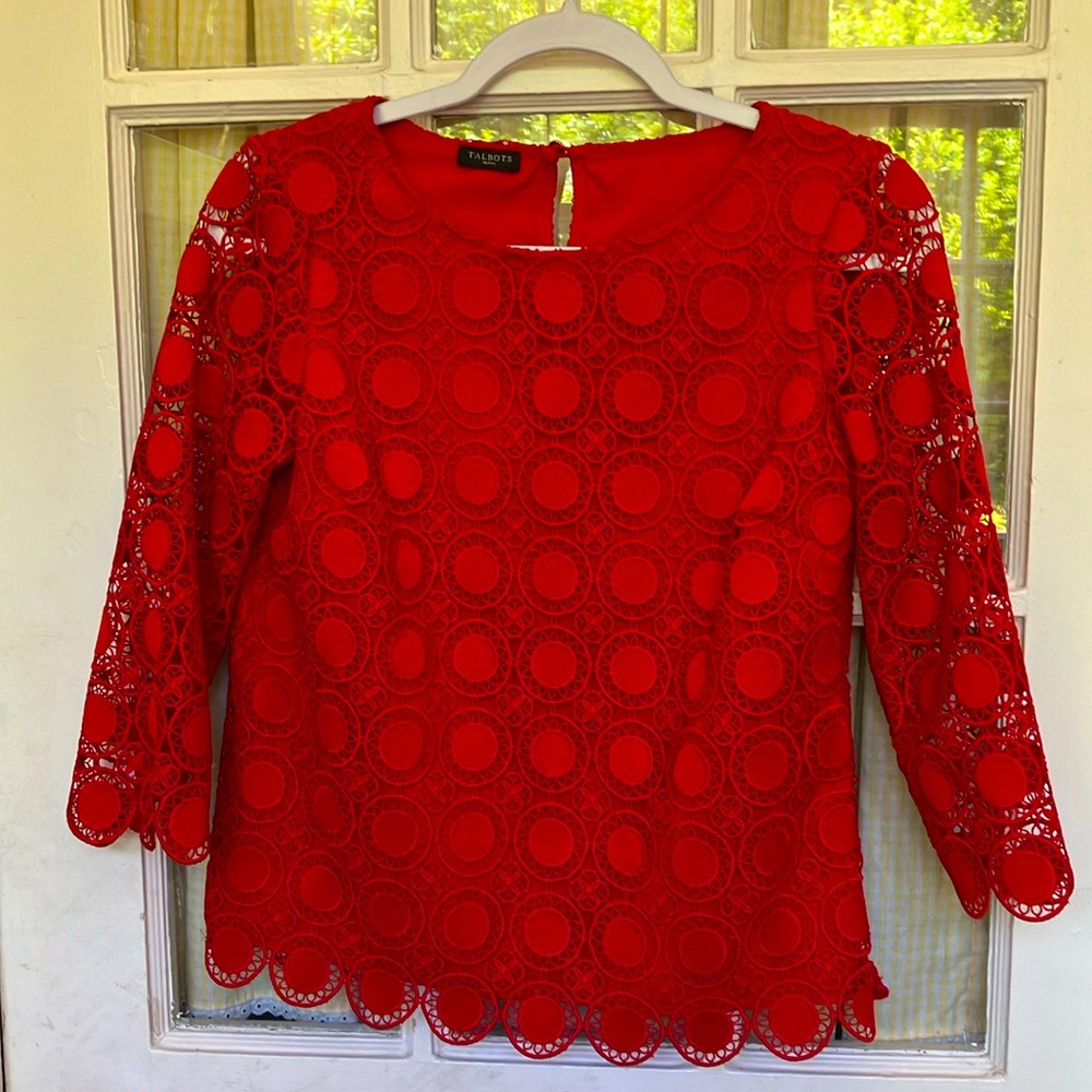 Talbots Petites Red Lace Top Probably Size 6